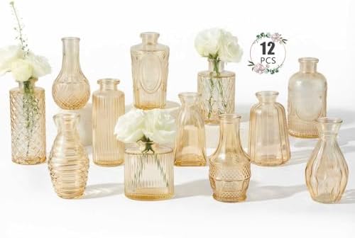 12 Pack Bud Vase in Bulk - BEAHOT Gold Flower Vases for Wedding Decorations, Glass Vase for Table Decorations, Small Vase for Home, Mother's Day, Centerpieces, Party, Office (Gold) by BEAHOT