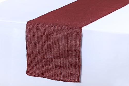 MDS® Pack of 10 Natural Burlap Table Runner, 12 x 108 Inch, Jute Rustic Farmhouse Boho Table Decor for Wedding Reception, Dining Table, Bridal Shower, Baby Shower & Party Decorations - Maroon - Image 3