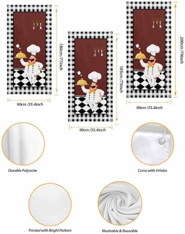 Red Kitchen Chef Door Cover Decorations, Welcome Front Door Backdrop, Black Plaid Gourmet Food Vintage Hanging Banner Sign for Holiday Party Supplies Indoor Outdoor Holiday Decor 35.4x71 Inch - Image 2