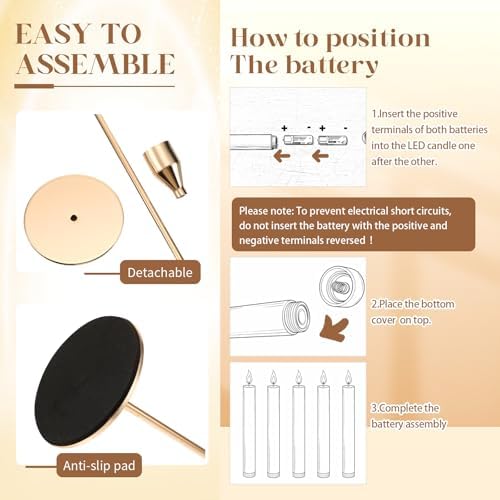 FillTouch 30 Pcs Gold Candlestick Holders with Flameless Taper Candles Bulk - Image 4