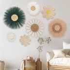 Chunful 7 Pcs Boho Wall Basket Decor Rattan Flower, Emerald Green - Image 6