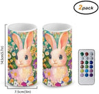 Flameless Candles LED Easter Rabbit Daisy Decorative Candles Battery Operated Ornage Flickering Candles with 18-Key Remote Timer Pillar for Home Living Room Party Table Decorations Green - Image 3