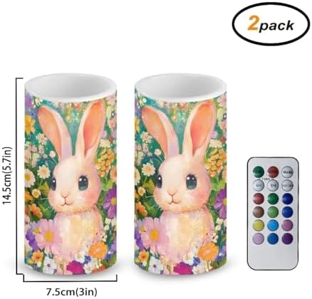 Flameless Candles LED Easter Rabbit Daisy Decorative Candles Battery Operated Ornage Flickering Candles with 18-Key Remote Timer Pillar for Home Living Room Party Table Decorations Green - Image 3