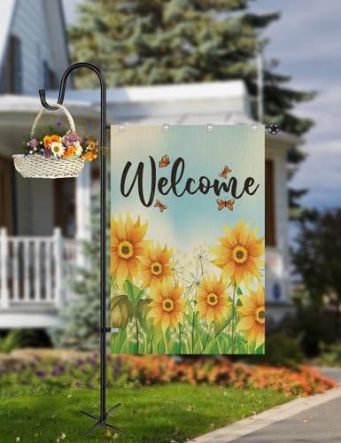 LOPANNY Large Garden Flag Holder Stand Pole for 28 x 40 Flags with Shepherds Hooks for Outdoor - Upgraded Sturdy 60 Inches Yard Flag Post Stake Perfect for Outdoor Decor(without Solar Lights & Flag) - Image 5