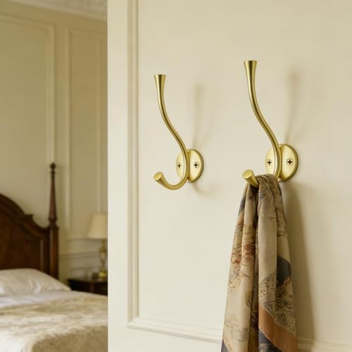 SAILING 3 Pack Coat Hooks - Brushed Gold Coat Hooks Decorative Wall Hooks for Bathroom Living Room Bedroom Hanger for Robe Dressing Room Fitting Room - Image 6