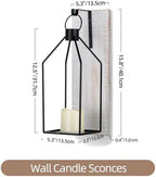 Candle Sconces Wall Decor: Set of 2 Farmhouse Wood Candle Holder Indoor Black Metal Lantern Rustic Decorations for Living Room Front Porch Yard - Image 2