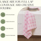 Cloth Napkins Set of 12, 100% Cotton Reusable Gingham Printed Dinner Napkins, 18x18” Washable Table & Kitchen Napkins for Home, Dining, Party, Pink & White - Image 4