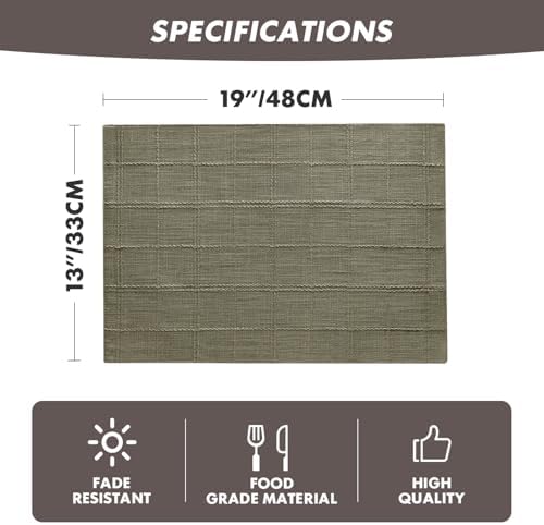 ZeeMart Linen Checked Farmhouse Placemats Set of 6, Olive 13x19in - Image 2