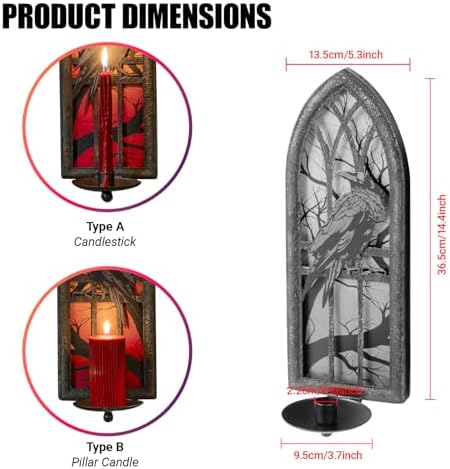 Gothic Wall Candle Sconces Set of 2, Wrought Iron Crow Wall Mounted Candelabra Holder with Removable Trays for Taper & Pillar Candles, Medieval Cathedral Window Design, Dark Academia Decor - Image 3