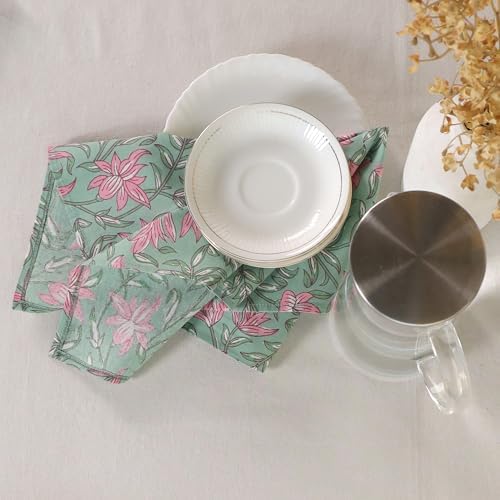 Floral Cloth Napkins Set of 12,Block Print Inspired 100% Cotton Dinner Napkins for Thanksgiving,Christmas & Fall Decor,Washable Reusable Wedding Table Linens,18x18 Inch, Soft Green Floral - Image 6