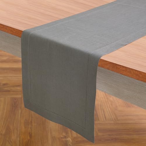 Solino Home 100% Pure Linen Table Runner Gray, Classic Hemstitch 14 x 72 in - Image 2