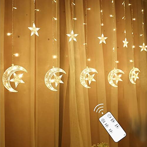FUCHSUN 138 LED Moon Star Curtain String Lights Crescents Ramadan Lights by FuChsun