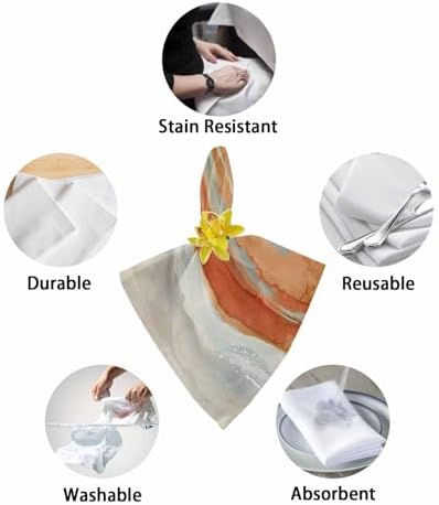 Burnt Orange Coastal Cloth Napkins Set of 8, Holiday Napkins for Baby Shower, Spring Summer Ocean Beach Nautical Sea Wave Washable Reusable Dinner Napkins for Cocktail Wedding Party, 20 x 20 in - Image 6