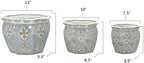 Galt International Light Blue & White Round Fluted Floral Porcelain Ceramic Plant Flower Planter Pot Set of 3 (7.5", 10", 13") Garden Pots Chinese Asian Design - Image 2