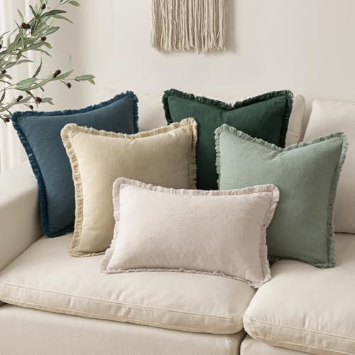 MIULEE Boho Linen Fringe Decorative Lumbar Throw Pillow Covers Beige 12x20 - Image 5
