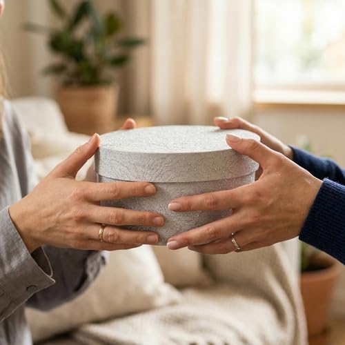 Sarah's Hat Boxes – Pale Gray with Metallic Silver Design Decorative Gift Box | Elegant Reusable Storage Boxes for Gifts, Keepsakes, Jewelry, or Special Items | Unique Printed Design - Image 6