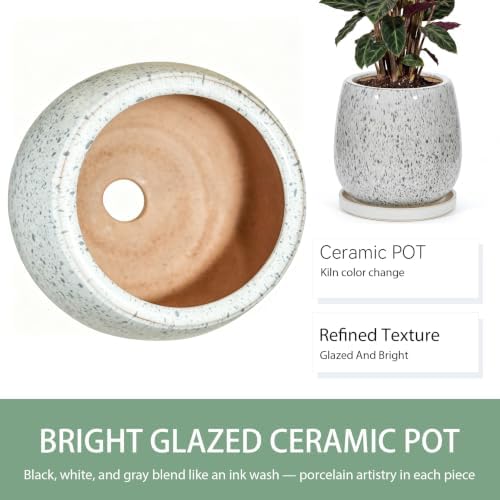 10.3 Inch Ceramic Glaze Plant Pot with Saucer, Flower Pots with Drainage Hole Mesh Net (Spot Blue) - Image 6