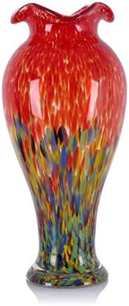 20in Tall Hand Blown Glass Vase Unique Ruffle Wide Mouth Vases, Elegant Modern Glass Flower Decorations Vase, Beautiful Colorful Vases for Home Living Room Bookshelves Wedding High End Centerpieces by LCCCK