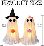 Halloween Decorations Indoor 2 Pack - Cute Light Up Spooky Ghost Outdoor Decor, Lighted Halloween Ghost with Witch Hat & Pumpkin for Table Mantal Entryway Fireplace Porch Party Home Yard Centerpiece - Image 3
