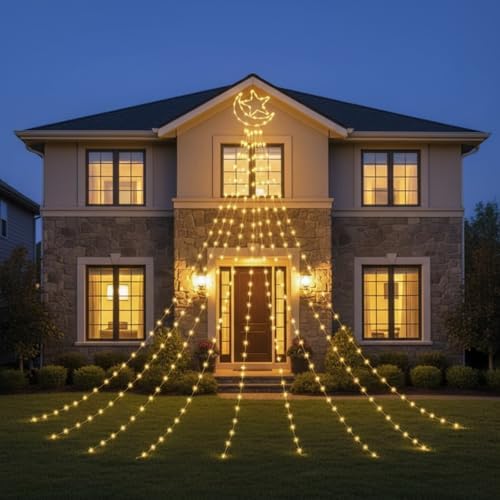 Glooglitter Ramadan Mubarak Eid Moon Star Lights Outdoor Decor 11.5ft Warm LED Waterfall Lights Extension Cord USB Powered for Tree Outside Yard Garden Patio Wall Porch Decorations - Image 6