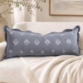 BlissBlush Long Lumbar Pillow Cover 14x36 for Bed, Coastal Blue Velvet Decorative Lumbar Pillow Cover with Scallope Edge, Dusty Blue Floral Embroidery Accent Cushion Cover for Couch Sofa, Cover ONLY by BlissBlush