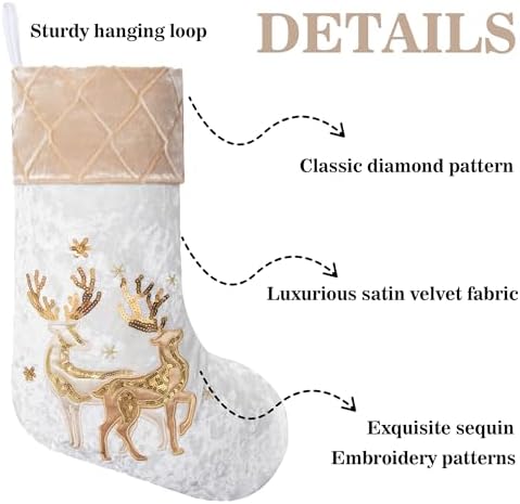 LUBOT New Christmas Stockings Set of 4 Embroidered 20" Xmas Family Traditional Fireplace Hanging Gold Sequin Decor Velvet Satin Fabric Gifts for Christmas Holiday - Image 2