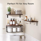 Amada Bathroom Shelves with Storage Basket, Set of 3, Rustic Brown - Image 3