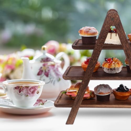 CALLARON 3 Tier Wooden Tray Stand, Tiered Serving Tray Organizer - Image 6