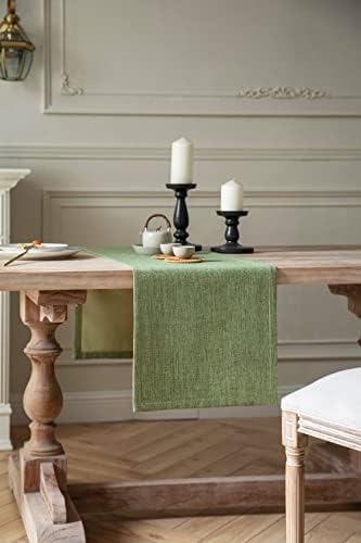 ZeeMart Burlap Style Farmhouse Table Runner, 14x108 Inches Grass Green - Image 2