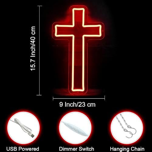 Jesus Cross Neon Sign Red Led Cross Lights Wall Decor Art Lamp Light-Upside Down Light Up Sign for Home Bedroom Christian Religious Room Easter Christmas - Image 2