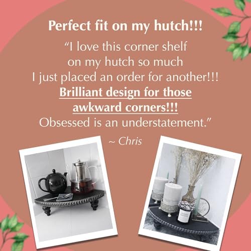 Corner Pedestal Stand Rustic Decor Riser for Display - Farmhouse Wood Rounded Beaded Tray for Kitchen and Bathroom Countertop Organizer, Coffee Bar, Plant Stand with Removable Feet (Rustic Black) - Image 3