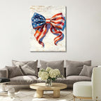 July 4th Patriotic Canvas Wall Art 4th of July USA Decorations American Flag Bow Painting Picture Independence Day Home Decor 20x24in - Image 2