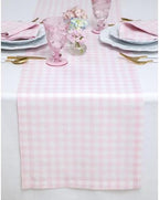 Solino Home 100% Pure Linen Table Runner Pink, Gingham Check 14 x 132 in by SolinoHome