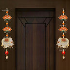 Divyakosh Mandir Door Decorations Items, Temple Decoration Items, Orange Lotus with Cow Calf Hanging/Latkan for Ganpati & Diwali Home Decor, Door Entrance Decor| 2 Pieces | 18 Inch | - Image 3