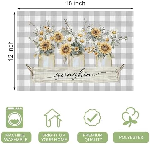 Sunflower Spring Placemats Set of 6, 12x18 Inch Summer Sunshine Flower Table Place Mat Floral Washable Non-Slip Heat Resistant Fabric Placement Mats for Dining Kitchen Indoor Outdoor Decor - Image 4