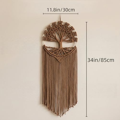 Sylfaen Tree of Life Macrame Wall Hanging - Boho Handmade Woven Tapestry - Dream Catcher Wall Decor Art Living Room - Macrame Tapestry Boho Decor for Bedroom (Brown) - Image 2