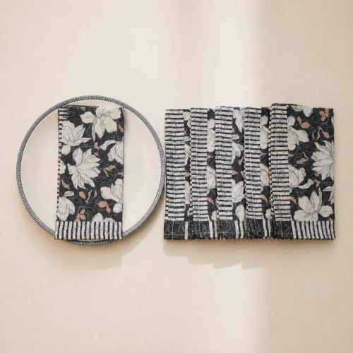 100% Cotton Printed Cloth Napkins Set of 6, 18x18 Inch Reusable Dinner Napkins, Soft Washable Floral Table Napkins for Dining, Parties & Hosting - Lotus Vine - Image 3