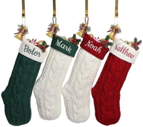 Personalized Christmas Stockings,Custom Embroidered Name & Monogram Knit Stockings for Kids,Family,Red/Green Cable Knit 18" Christmas Stocking for Fireplace Holiday Decor Gifts(3 Pack) by Infiher
