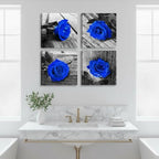 4-Piece Royal Blue Rose Pictures Wall Decor for Bedroom, Canvas Art 12x12in - Image 3