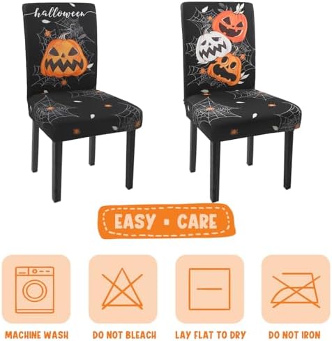 Halloween Chair Covers Set of 6 Pumpkin Ghost Spider Parsons Slipcovers - Image 6