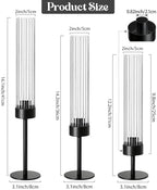 Metal & Acrylic Taper Candle Holders with Ribbed Design - Hurricane Clear Cylinder Candelabra for Wedding, Christmas, Party, Dining Table Centerpiece Decor (Black, Set of 6) - Image 2