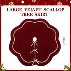 Arrowbash Red 84 Inch Christmas Tree Skirt Velvet Scallop Ddge - Image 3