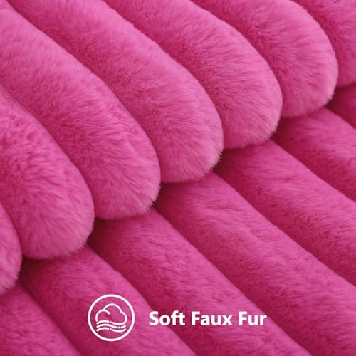 decorUhome Fall Faux Fur Throw Pillow Covers 26x26 Set of 2 Hot Pink - Image 2