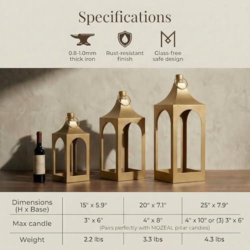 MOZEAL 15" Medium Grace Spire Hanging Lantern - Gold Heavy Metal No Glass - in/Out Use, for Centerpieces/Tables/Shelves/Hooks - Vers Event/Home - Lux Holiday Holder for Pillar/LED Lights - Image 2