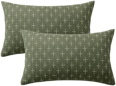 MIULEE Pack of 2 Decorative Vintage Burlap Linen Spring Throw Pillow Covers Modern Farmhouse Pillowcase Rustic Woven Textured Cushion Cover for Sofa Couch Bed 12x20 Inch Olive Green - Image 6