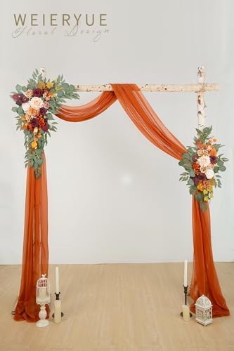Artificial Wedding Arch Flowers Kit(Pack of 3),2Pcs Artificial Flower Arch Decor,1Pcs Sheer Drape for Wedding Ceremony Arbor for WeddingCeremony (Sunset Orange) - Image 2
