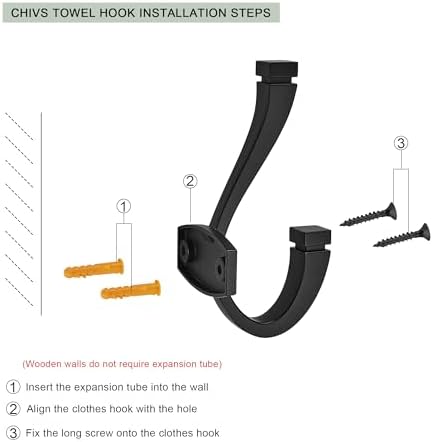 SAILING Coat Hooks - 5 Pack Matte Black Towel Hooks Robe Hooks Decorative Wall Hooks for Bathroom Bedroom Kitchen Towel Robe Clothes Cabinet Closet Bathroom Hardware - Image 5