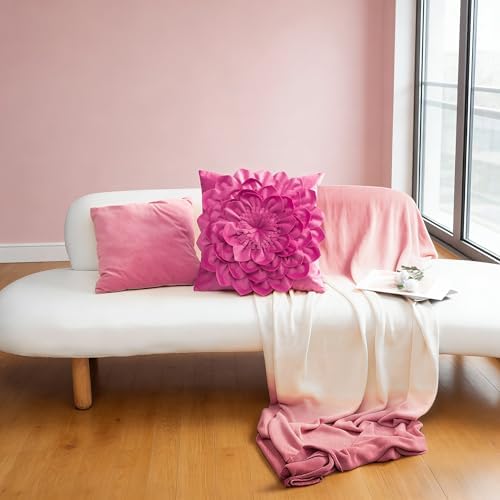 OiseauVoler Decorative 3D Flower Throw Pillow Covers Handmade Pillowcases Cushion Covers for Couch Bed Living Room Home Decor 18x18 Inch Fuchsia - Image 3