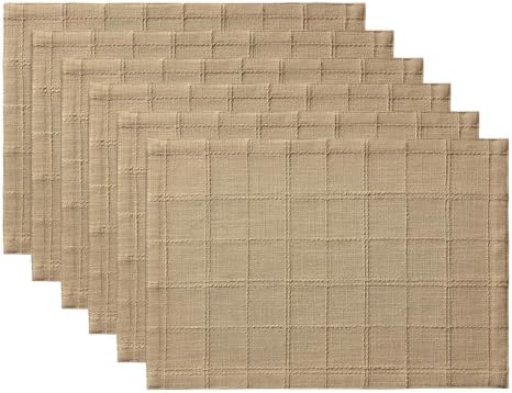 ZeeMart Linen Checked Farmhouse Placemats Set of 6, Camel 13x19in - Image 7