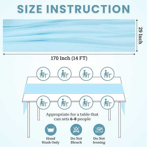 MDS Pack of 12 | Aqua Blue | 14ft Chiffon Table Runner 29x170 Inches Long Romantic Rustic Sheer Gauze Runner for Wedding Bridal Shower Birthday Banquets Engagement Spring Easter Boho Decorations - Image 3